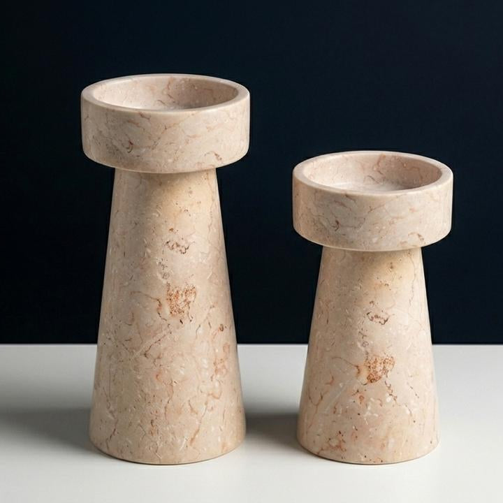 Beige Marble Candle Holder Set
