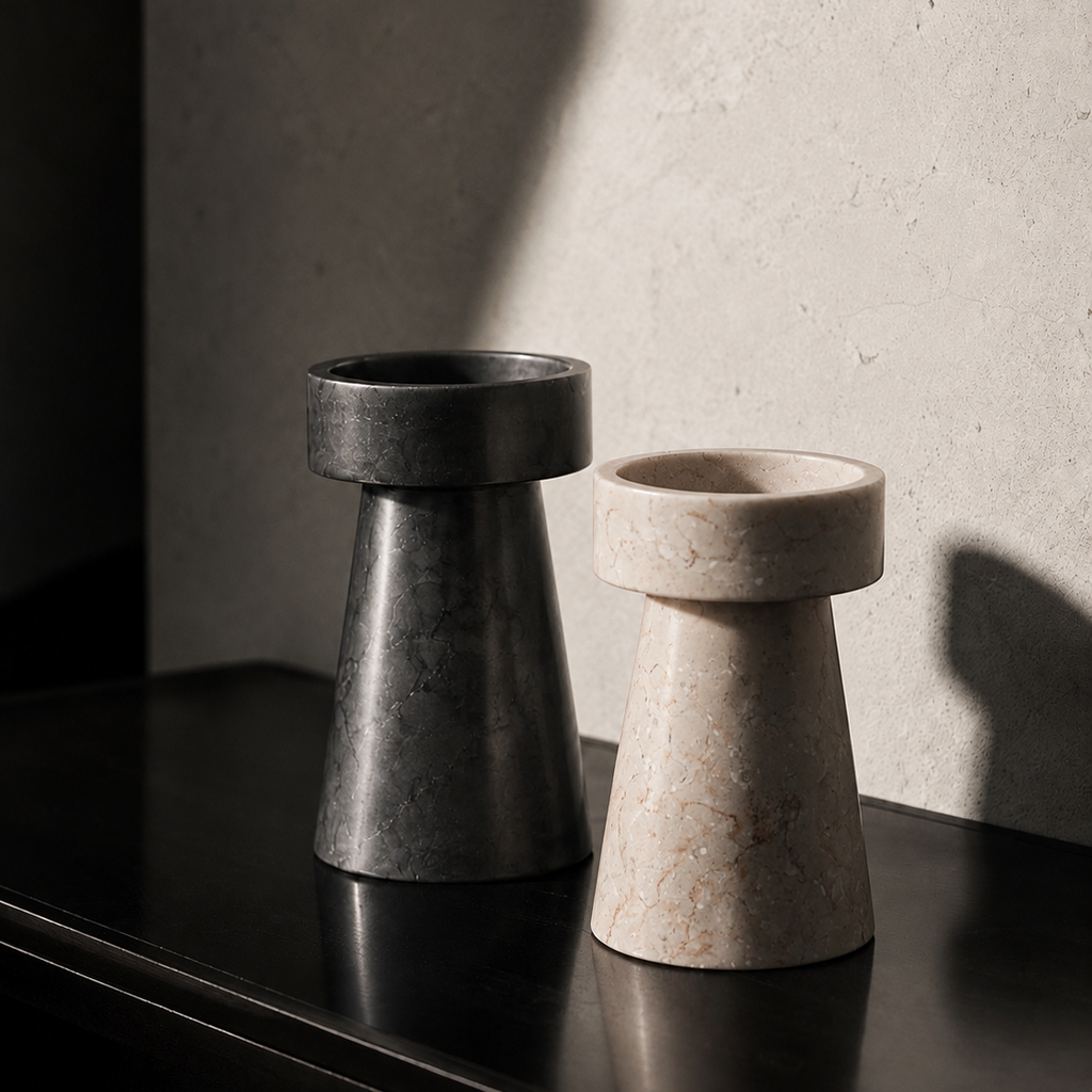 Beige Marble Candle Holder Set