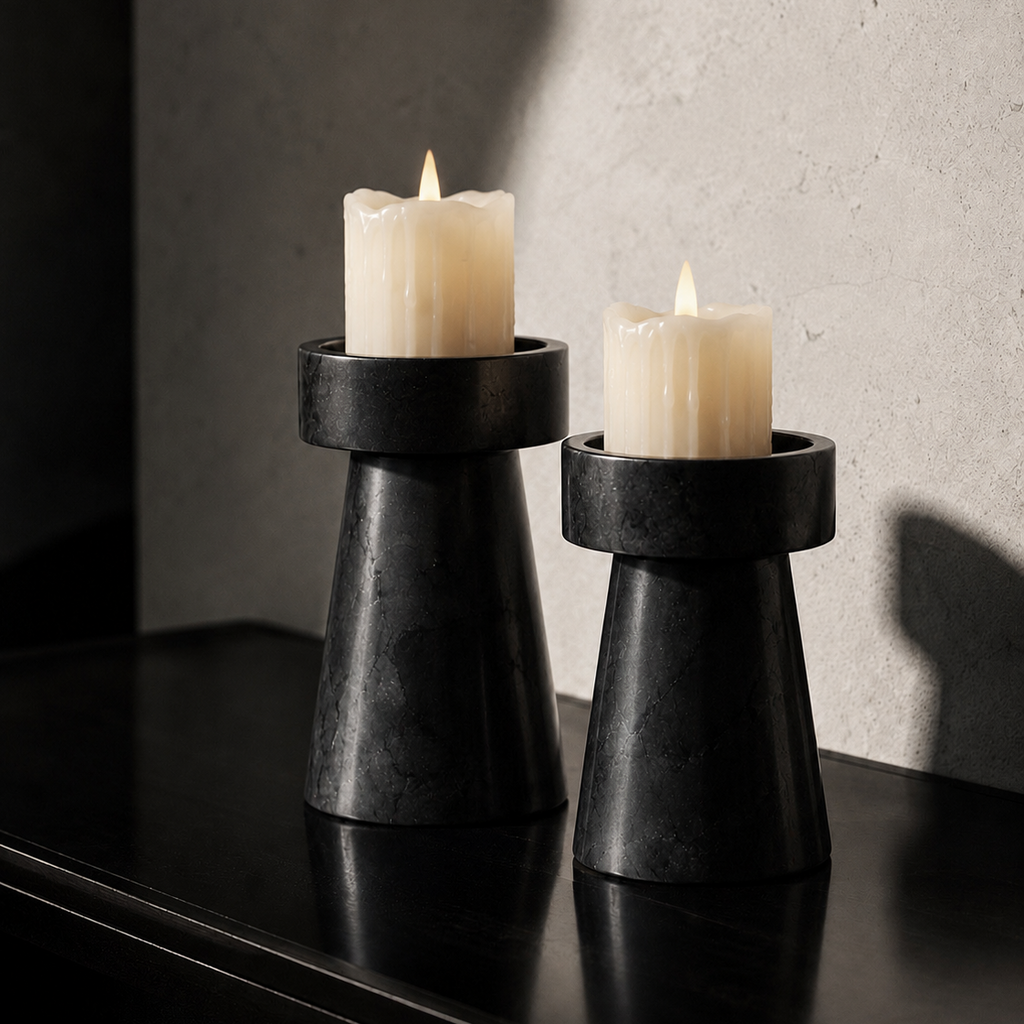 Black Marble Candle Holder Set