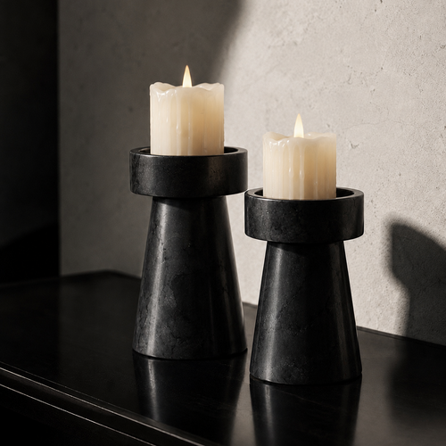Black Marble Candle Holder Set