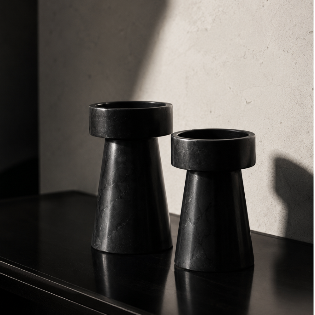 Black Marble Candle Holder Set